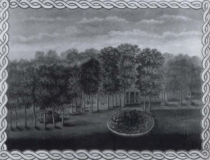 Temple and flowerbed in the garden of the Hon, unknow artist